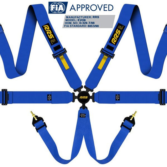 RRS Universal EVO 6 Point Harness 3 Inch FIA-Approved Blue