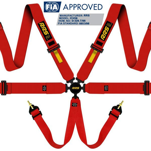 RRS Universal EVO 6 Point Harness 3 Inch FIA-Approved Red